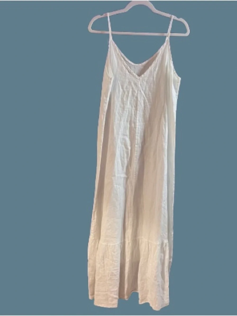 White 100% Linen Tiered Maxi Slip Dress Size M VGUC - Picture 4 of 10